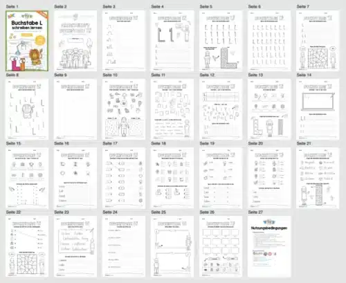Arbeitsheft: Buchstabe L/l schreiben lernen (25 Seiten) - Überblick