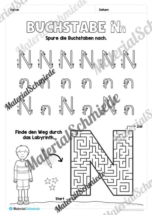 Arbeitsheft: Buchstabe N/n schreiben lernen (25 Seiten) - Arbeitsblatt 03