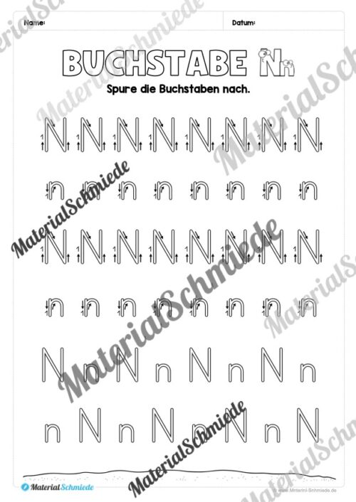 Arbeitsheft: Buchstabe N/n schreiben lernen (25 Seiten) - Arbeitsblatt 04