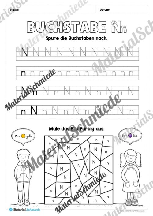 Arbeitsheft: Buchstabe N/n schreiben lernen (25 Seiten) - Arbeitsblatt 05