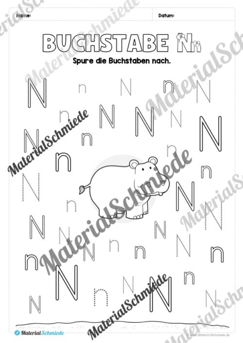 Arbeitsheft: Buchstabe N/n schreiben lernen (25 Seiten) - Arbeitsblatt 06