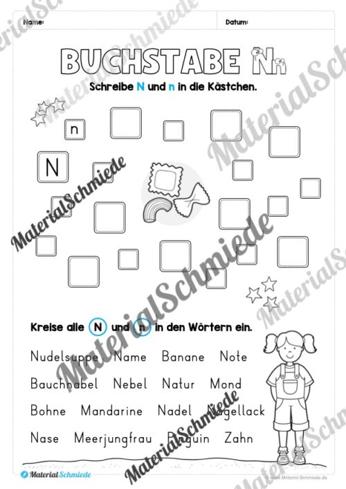 Arbeitsheft: Buchstabe N/n schreiben lernen (25 Seiten) - Arbeitsblatt 09