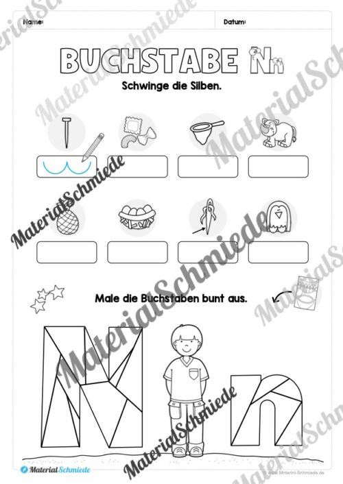 Arbeitsheft: Buchstabe N/n schreiben lernen (25 Seiten) - Arbeitsblatt 11