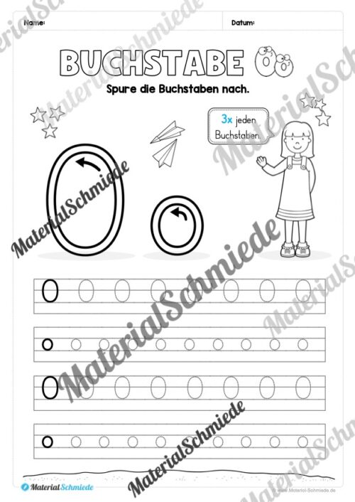 Arbeitsheft: Buchstabe O/o schreiben lernen (25 Seiten) - Arbeitsblatt 02