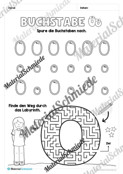 Arbeitsheft: Buchstabe O/o schreiben lernen (25 Seiten) - Arbeitsblatt 03
