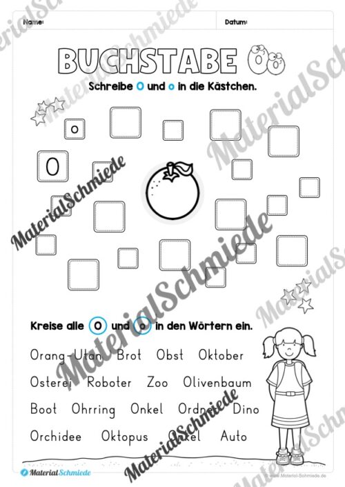 Arbeitsheft: Buchstabe O/o schreiben lernen (25 Seiten) - Arbeitsblatt 09
