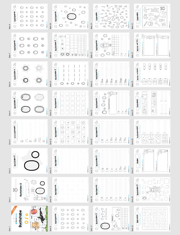 Materialpaket: Buchstabe O/o schreiben lernen (Überblick)