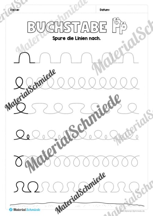 Arbeitsheft: Buchstabe P/p schreiben lernen (25 Seiten) - Arbeitsblatt 02