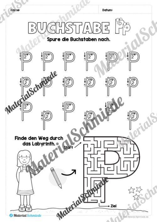 Arbeitsheft: Buchstabe P/p schreiben lernen (25 Seiten) - Arbeitsblatt 04