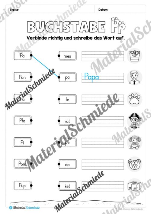 Arbeitsheft: Buchstabe P/p schreiben lernen (25 Seiten) - Arbeitsblatt 08