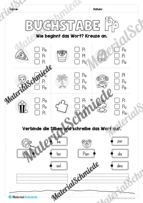 Arbeitsheft: Buchstabe P/p schreiben lernen (25 Seiten) - Arbeitsblatt 09