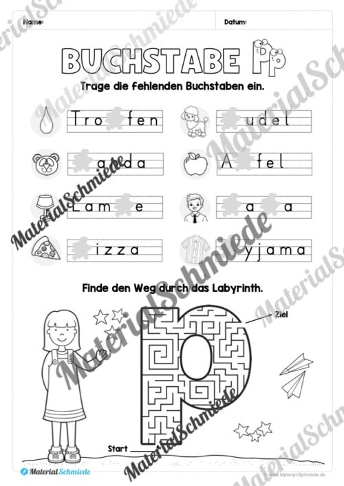 Arbeitsheft: Buchstabe P/p schreiben lernen (25 Seiten) - Arbeitsblatt 10