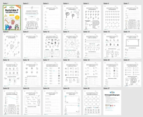 Arbeitsheft: Buchstabe P/p schreiben lernen (25 Seiten) - Überblick