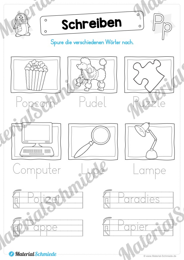 Materialpaket: Buchstabe P/p schreiben lernen (Vorschau 08)