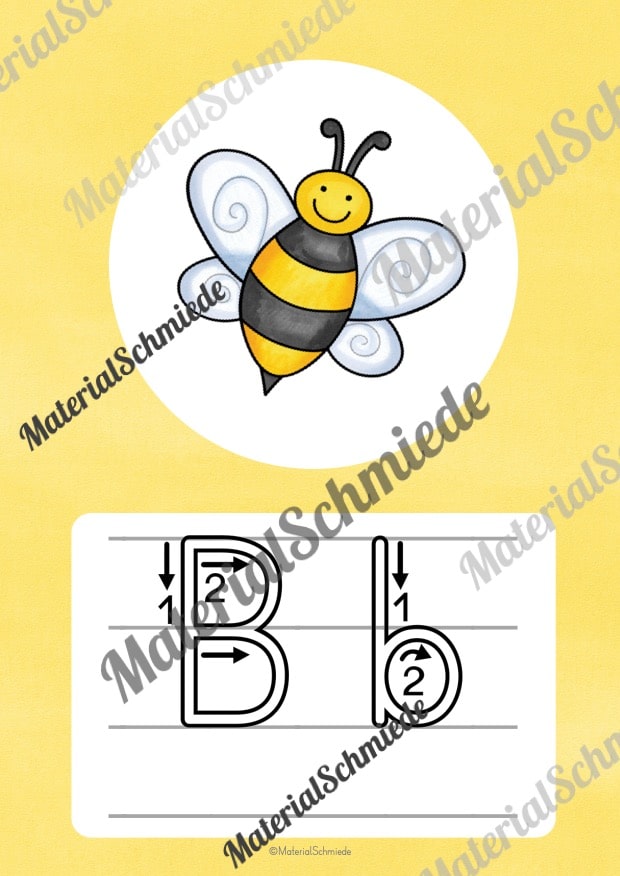 Bundle: 32 Buchstaben-Plakate (Druckschrift mit Schwunganleitungen) – Buchstabe B/b