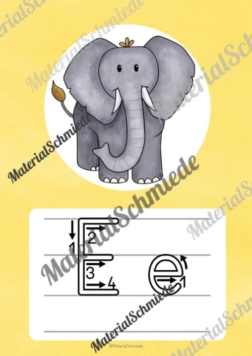 Bundle: 32 Buchstaben-Plakate (Druckschrift mit Schwunganleitungen) - Buchstabe E/e