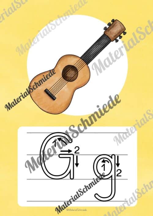 Bundle: 32 Buchstaben-Plakate (Druckschrift mit Schwunganleitungen) - Buchstabe G/g