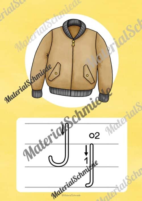 Bundle: 32 Buchstaben-Plakate (Druckschrift mit Schwunganleitungen) - Buchstabe J/j