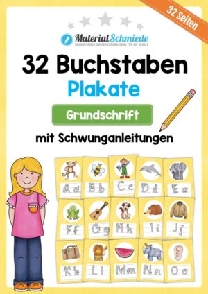 Bundle: 32 Buchstaben-Plakate (Grundschrift mit Schwunganleitungen)