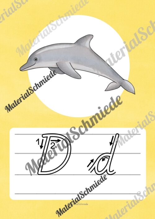 Bundle: 32 Buchstaben-Plakate (Schreibschrift mit Schwunganleitungen) - Buchstabe D/d