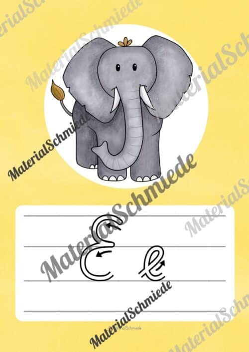 Bundle: 32 Buchstaben-Plakate (Schreibschrift mit Schwunganleitungen) - Buchstabe E/e