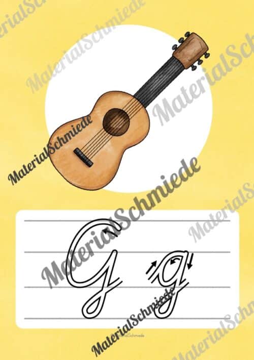 Bundle: 32 Buchstaben-Plakate (Schreibschrift mit Schwunganleitungen) - Buchstabe G/g