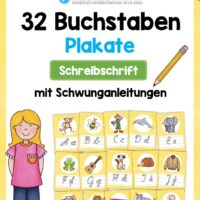 Bundle: 32 Buchstaben-Plakate (Schreibschrift mit Schwunganleitungen)