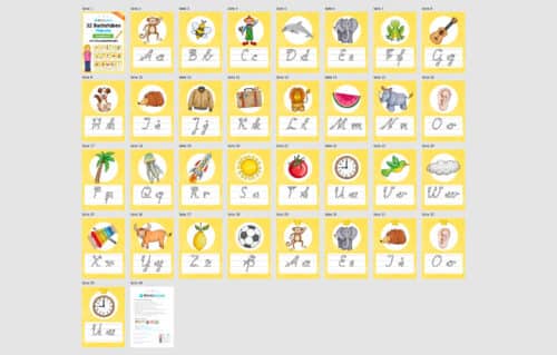 Bundle: 32 Buchstaben-Plakate (Schreibschrift mit Schwunganleitungen) - Überblick