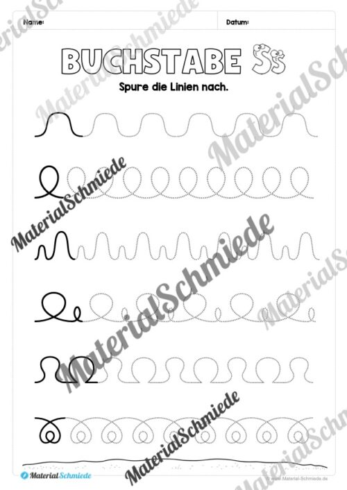 Buchstabe S / s (25 Arbeitsblätter & Übungen) - Arbeitsblatt 01
