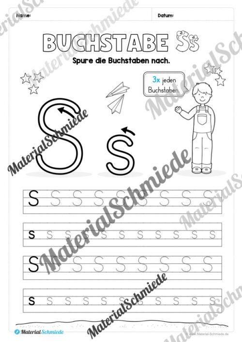 Buchstabe S / s (25 Arbeitsblätter & Übungen) - Arbeitsblatt 02