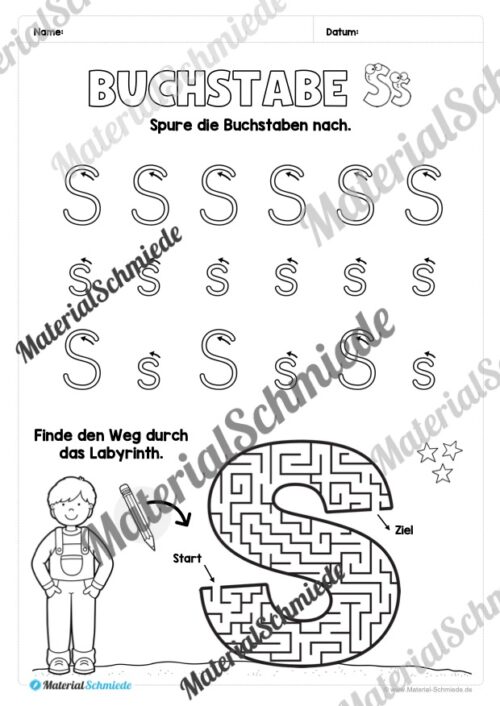 Buchstabe S / s (25 Arbeitsblätter & Übungen) - Arbeitsblatt 03
