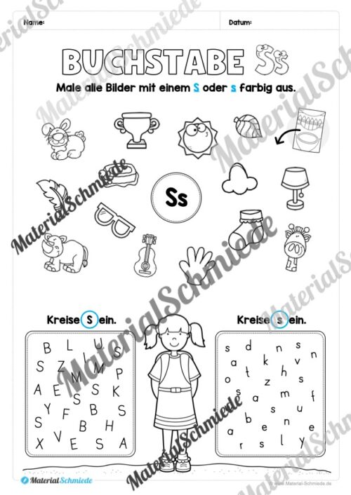 Buchstabe S / s (25 Arbeitsblätter & Übungen) - Arbeitsblatt 06