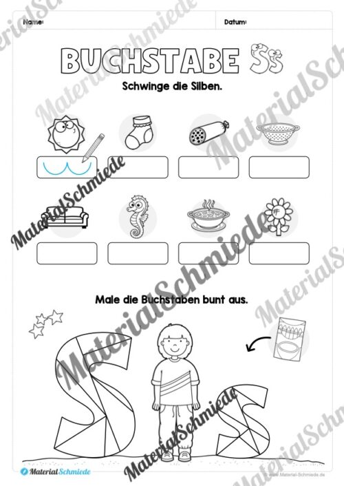 Buchstabe S / s (25 Arbeitsblätter & Übungen) - Arbeitsblatt 08