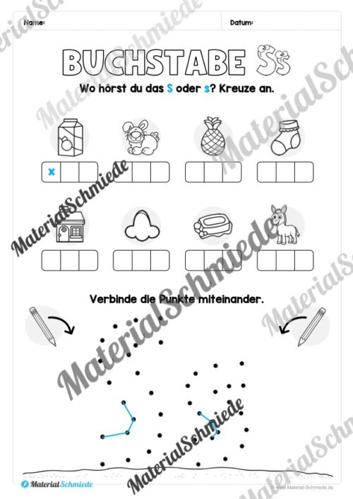 Buchstabe S / s (25 Arbeitsblätter & Übungen) - Arbeitsblatt 09