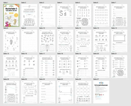 Buchstabe S / s (25 Arbeitsblätter & Übungen) - Überblick
