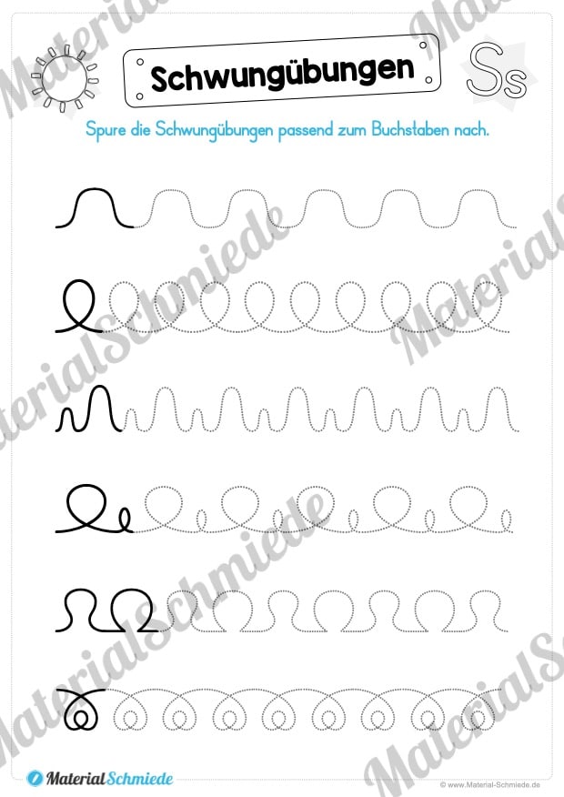 Materialpaket: Buchstabe S/s schreiben lernen (Schwungübungen)