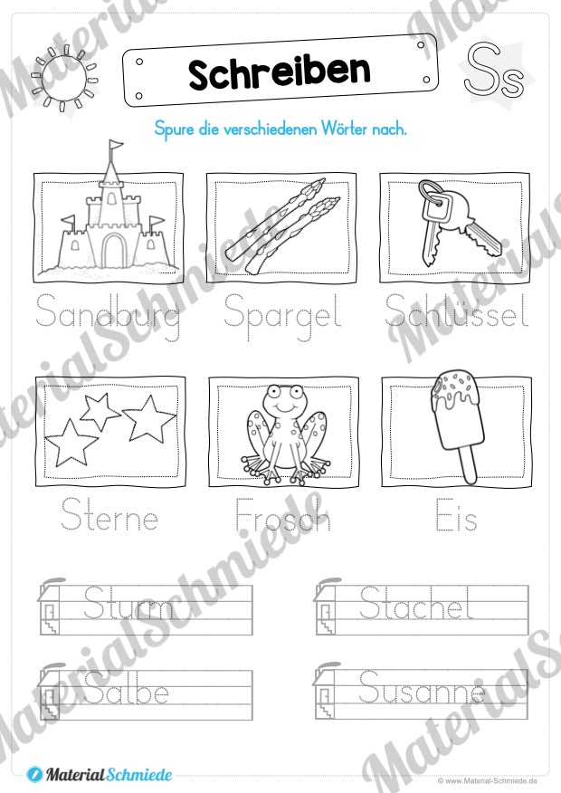 Materialpaket: Buchstabe S/s schreiben lernen (Vorschau 08)