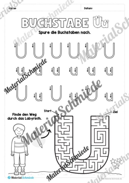 Buchstabe U / u (25 Arbeitsblätter & Übungen) - Arbeitsblatt 03