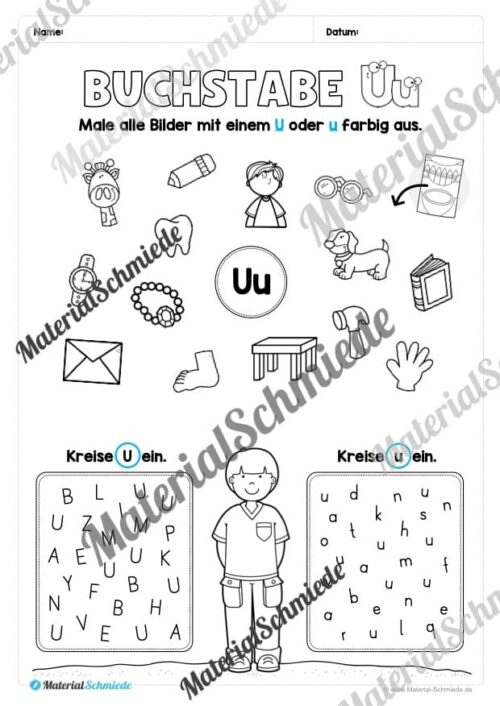 Buchstabe U / u (25 Arbeitsblätter & Übungen) - Arbeitsblatt 06