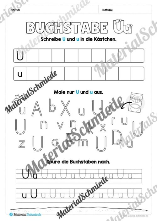 Buchstabe U / u (25 Arbeitsblätter & Übungen) - Arbeitsblatt 08