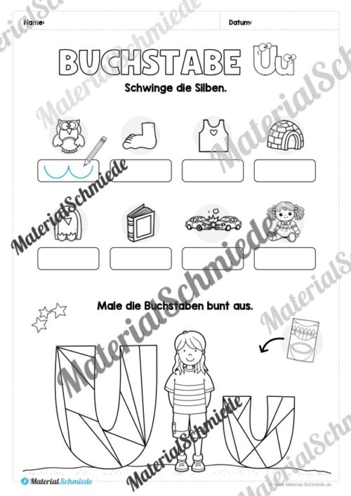 Buchstabe U / u (25 Arbeitsblätter & Übungen) - Arbeitsblatt 09
