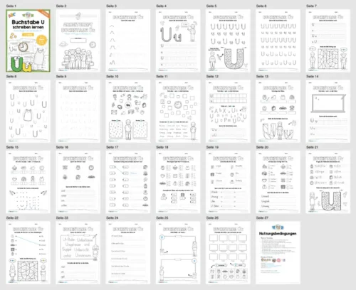 Buchstabe U / u (25 Arbeitsblätter & Übungen) - Überblick