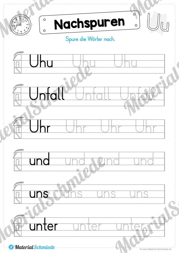 Buchstabe U / u (30 Arbeitsblätter & Übungen)
