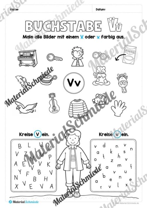Buchstabe V / v (25 Arbeitsblätter & Übungen) - Arbeitsblatt 06