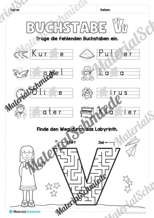 Buchstabe V / v (25 Arbeitsblätter & Übungen) - Arbeitsblatt 09