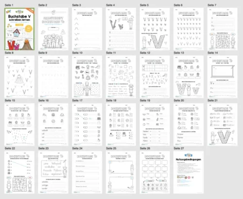 Buchstabe V / v (25 Arbeitsblätter & Übungen) - Überblick