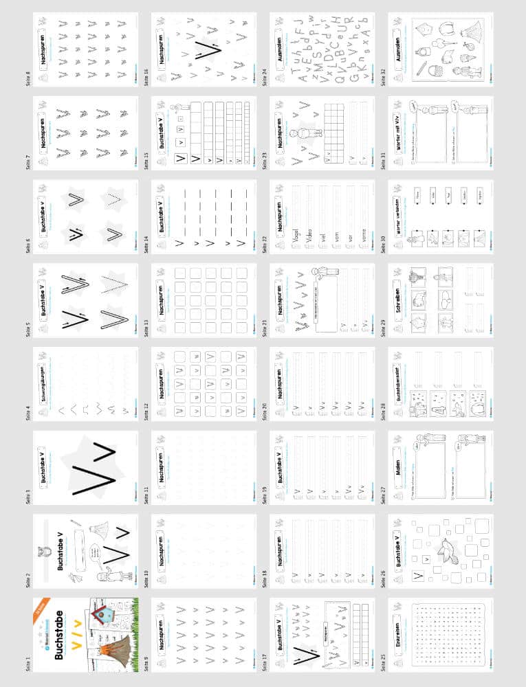 Materialpaket: Buchstabe V/v schreiben lernen (Überblick)