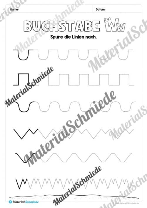 Buchstabe W / w (25 Arbeitsblätter & Übungen) - Arbeitsblatt 01