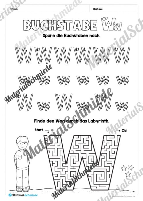 Buchstabe W / w (25 Arbeitsblätter & Übungen) - Arbeitsblatt 03