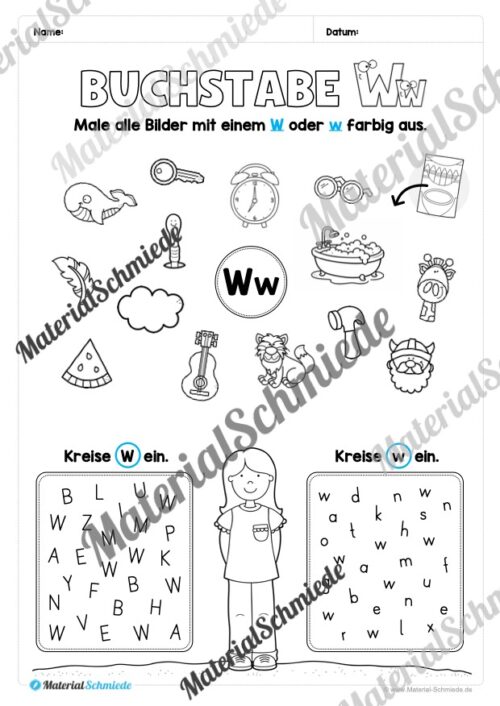 Buchstabe W / w (25 Arbeitsblätter & Übungen) - Arbeitsblatt 08